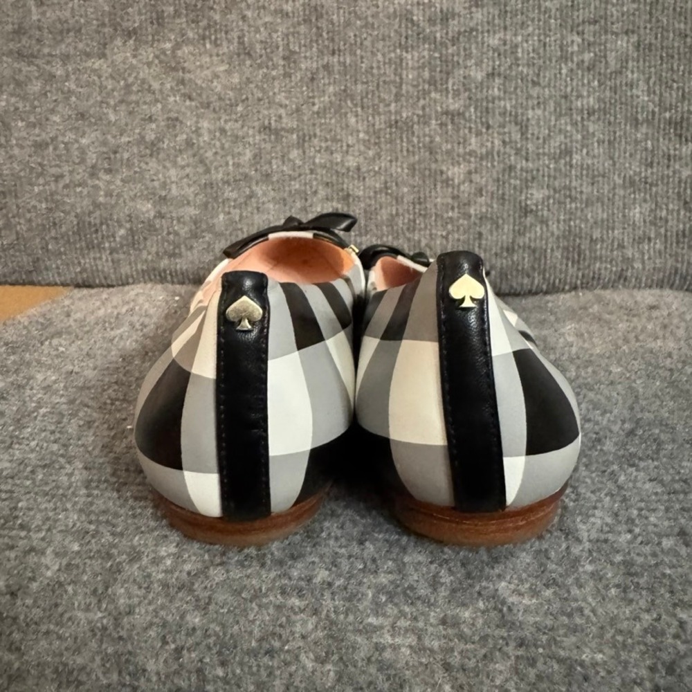 Kate Spade New York Plaid Pointed Toe Ballet Flats Black White Grey Bow 10.5M - Picture 5 of 10